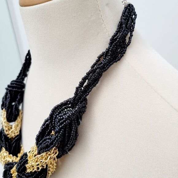 Vintage 90s Black & Gold Twist Cable Necklace - Picture 4 of 8